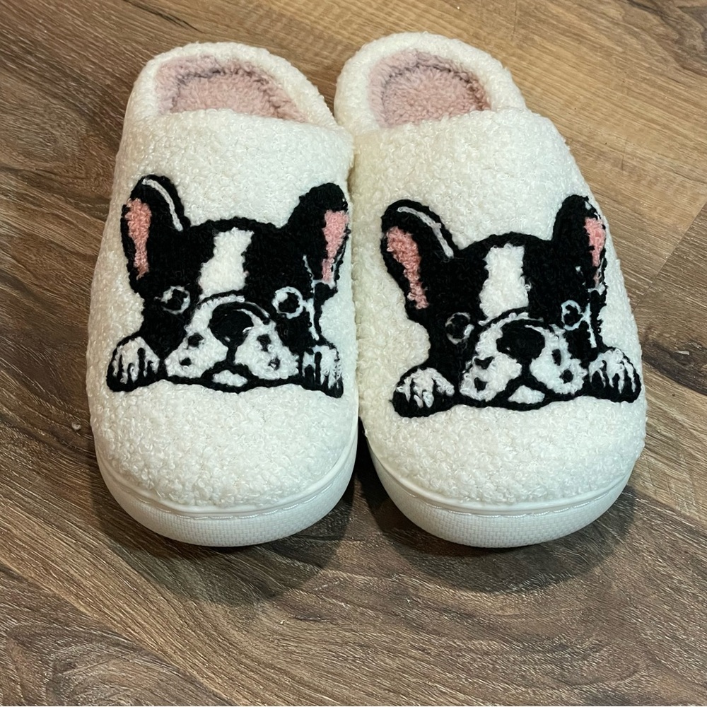 Cozy Dog Slippers - White and Black - Boston Terrior